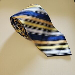 Stacy Adams‎ Tie -  3.5 Yellow And Blue Striped Silk Necktie - Men's 64" Long